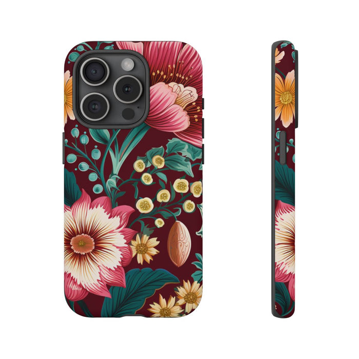 Botanisch Bloemenpatroon in Amber en Teal