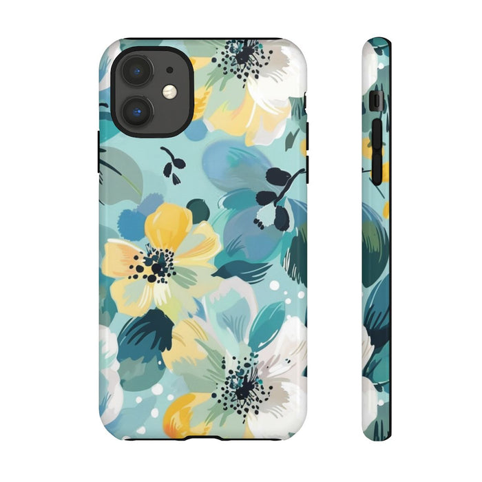 Turquoise Bloemenpatroon met Stippen