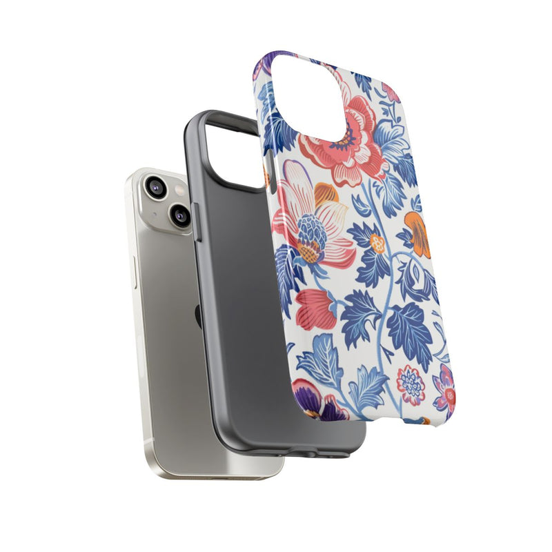 Kleurrijk Bloemenpatroon met Blauwe Bladeren