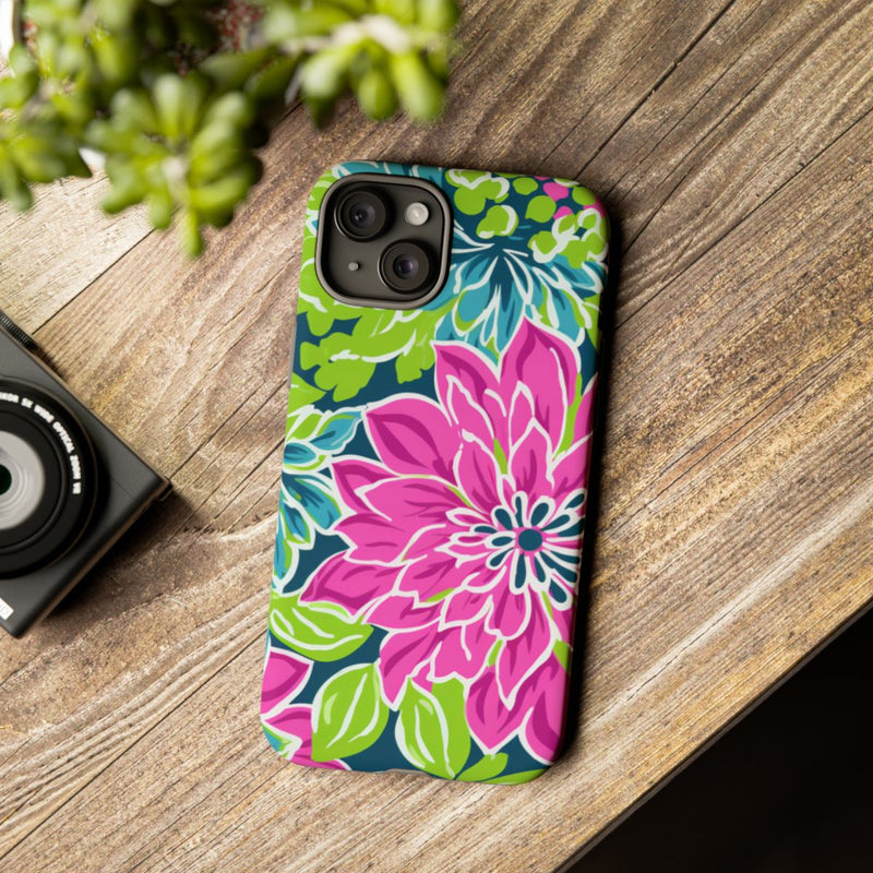 Vrolijk Bloemenpatroon met Roze en Blauwe Bloemen