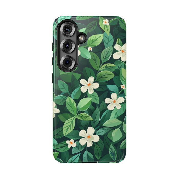 Groene Bladeren en Witte Bloemenpatroon