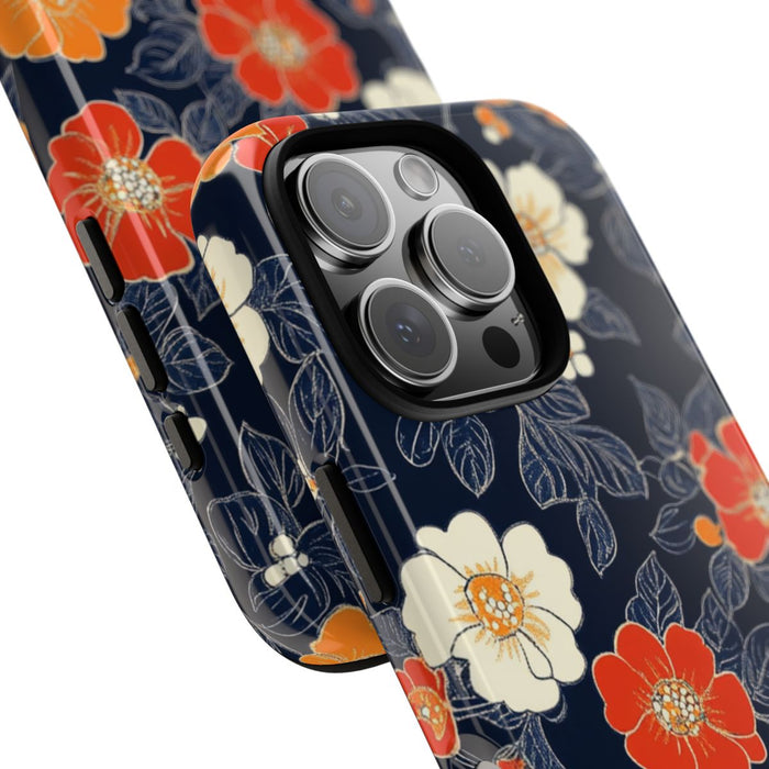 Oranje en Witte Bloemenprint