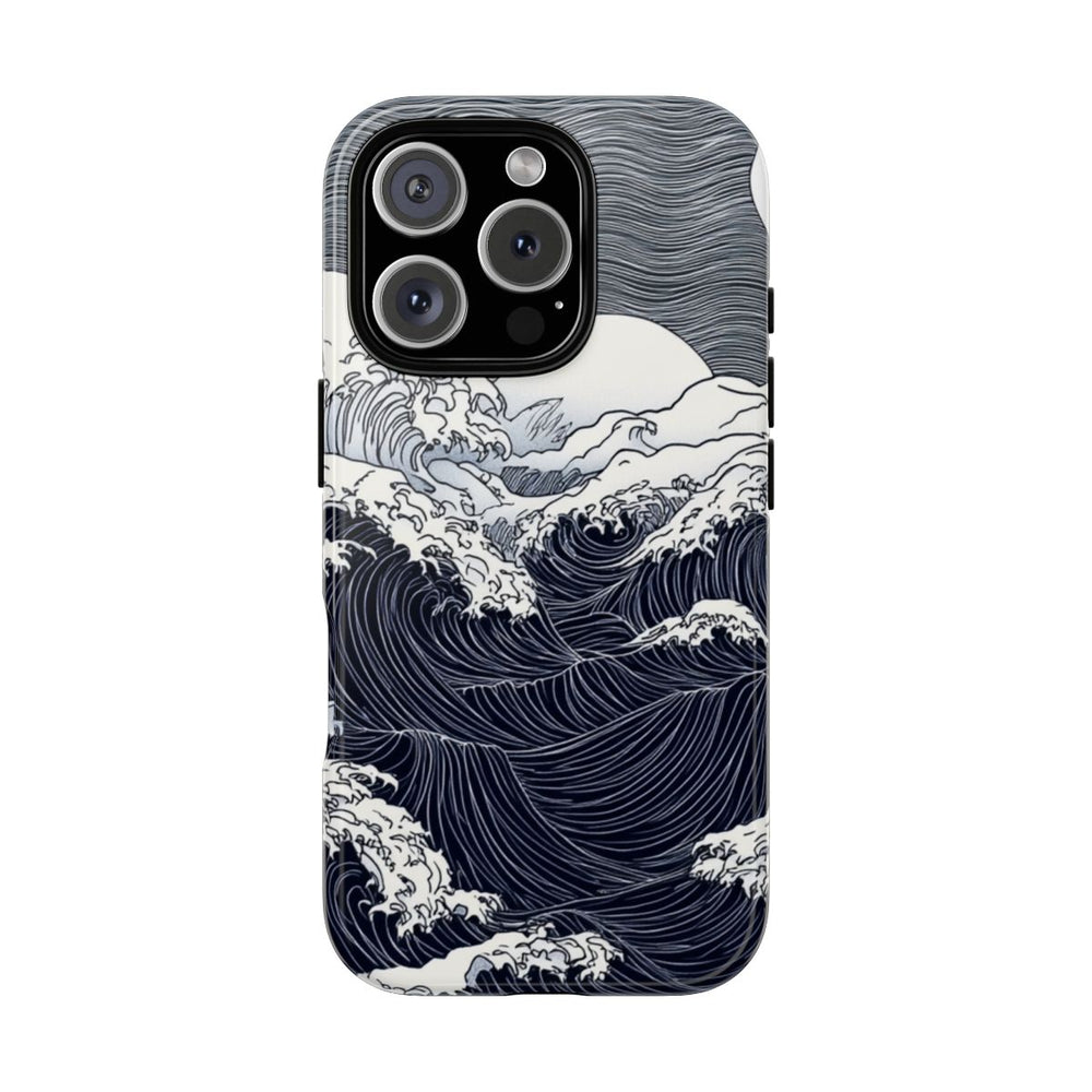 Monochrome Oceaangolven met Maan
