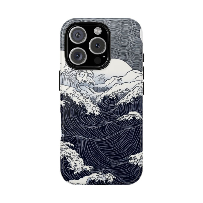 Monochrome Oceaangolven met Maan