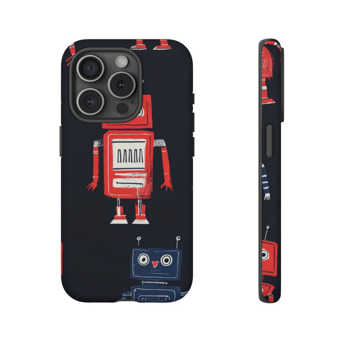 Retro Robotpatroon in Rood en Blauw
