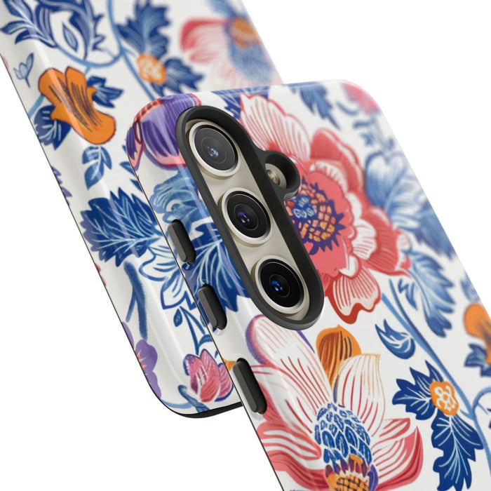Kleurrijk Bloemenpatroon met Blauwe Bladeren