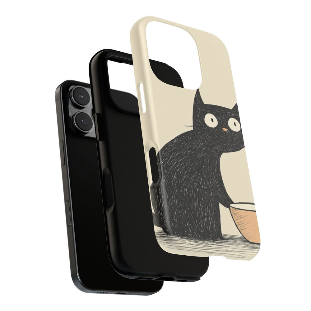 Zwarte Kat met Kom Illustratie