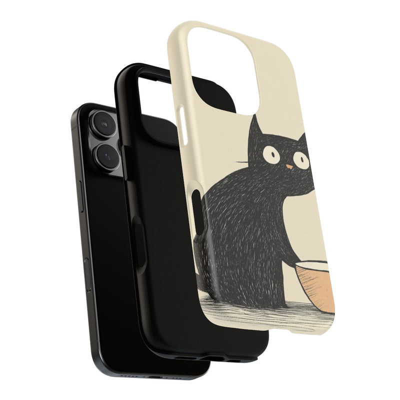 Zwarte Kat met Kom Illustratie