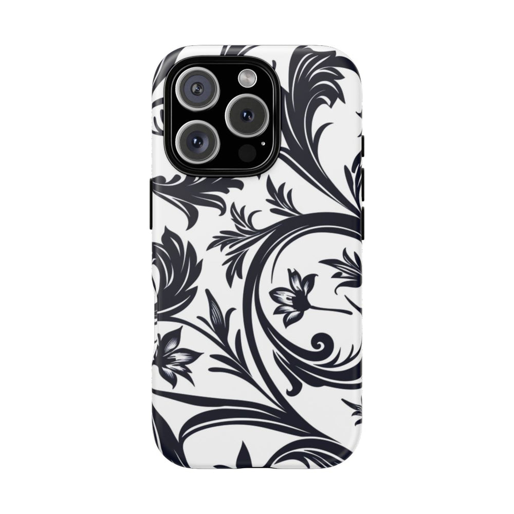 Zwart-Wit Bloemmotief met Sierlijke Krullen