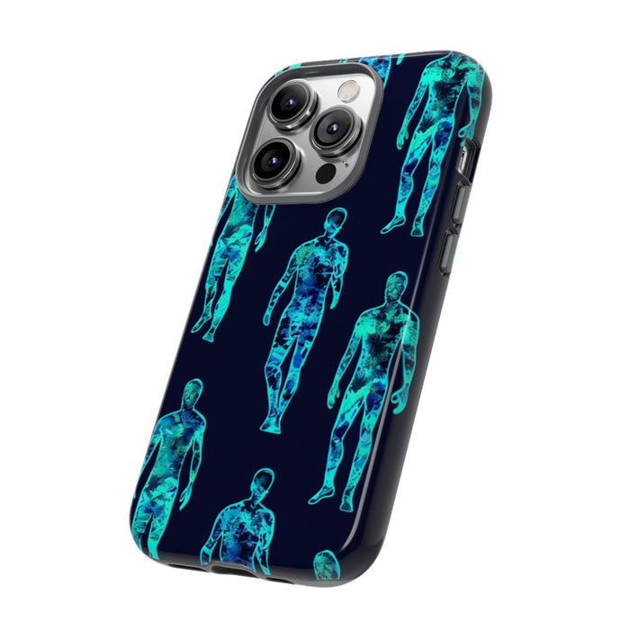 Blauw-Groene Neon Mensfiguren Patroon