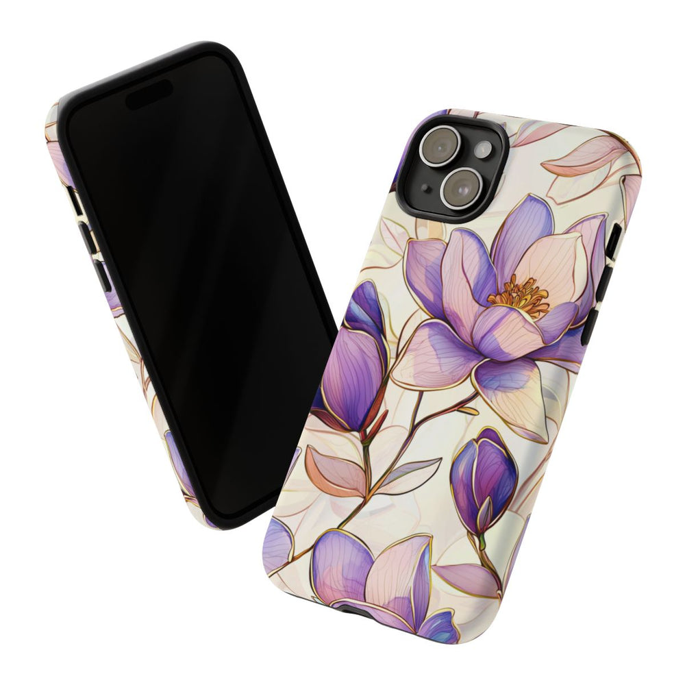 Paarse Magnolia’s in Glas-in-loodpatroon