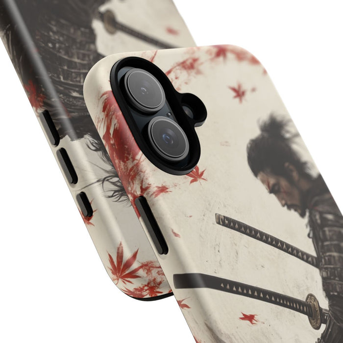 Samurai met Twee Katana’s en Rode Esdoornbladeren