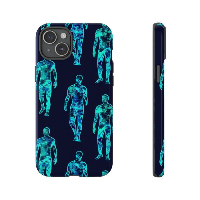 Blauw-Groene Neon Mensfiguren Patroon