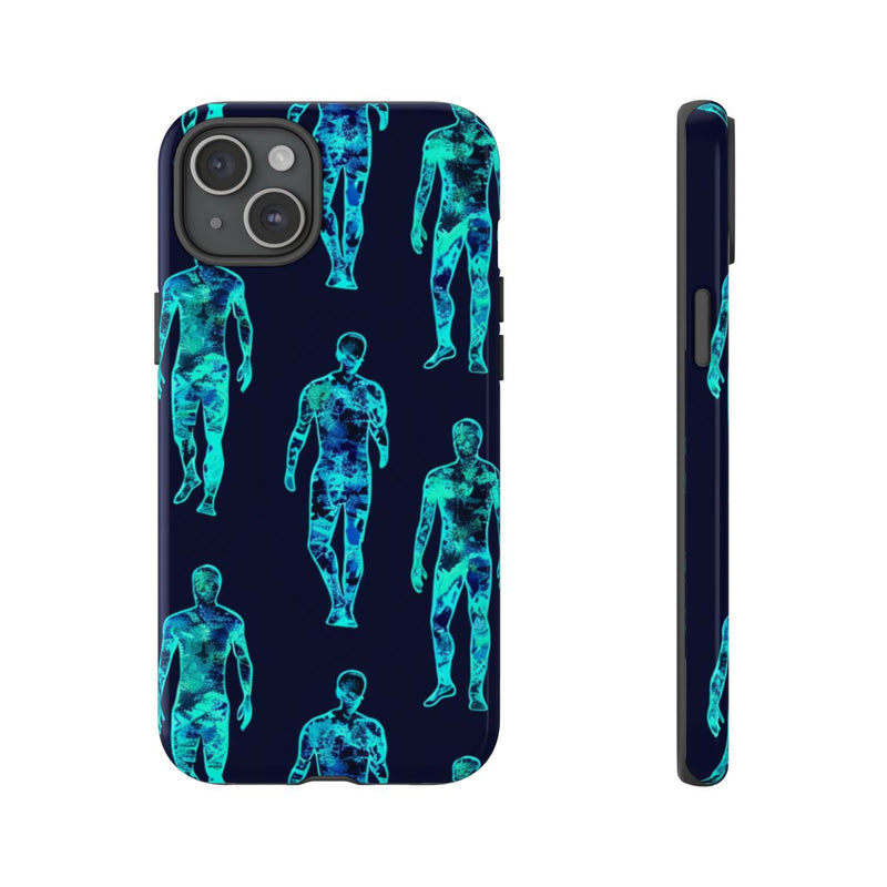 Blauw-Groene Neon Mensfiguren Patroon
