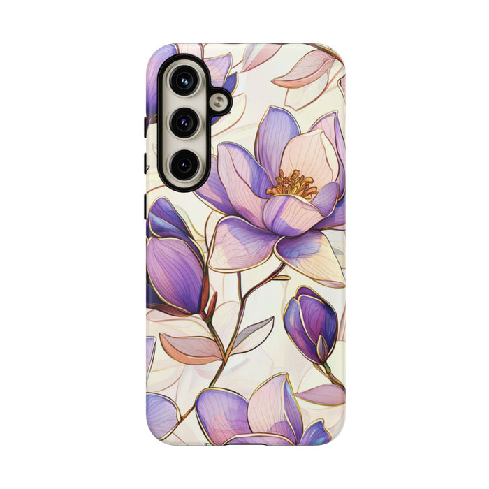 Paarse Magnolia’s in Glas-in-loodpatroon