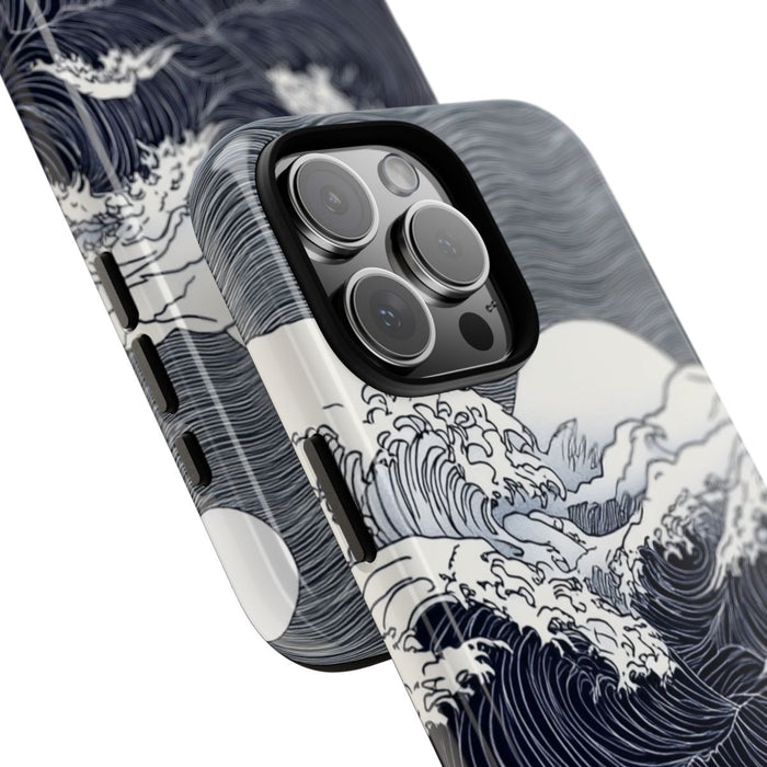 Monochrome Oceaangolven met Maan