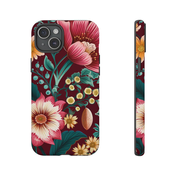 Botanisch Bloemenpatroon in Amber en Teal