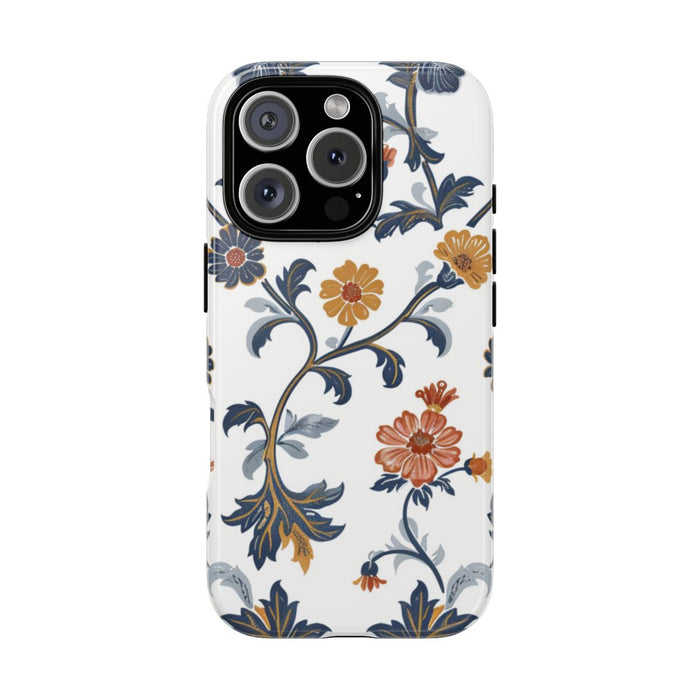 Retro Bloemenpatroon in Blauw en Oranje