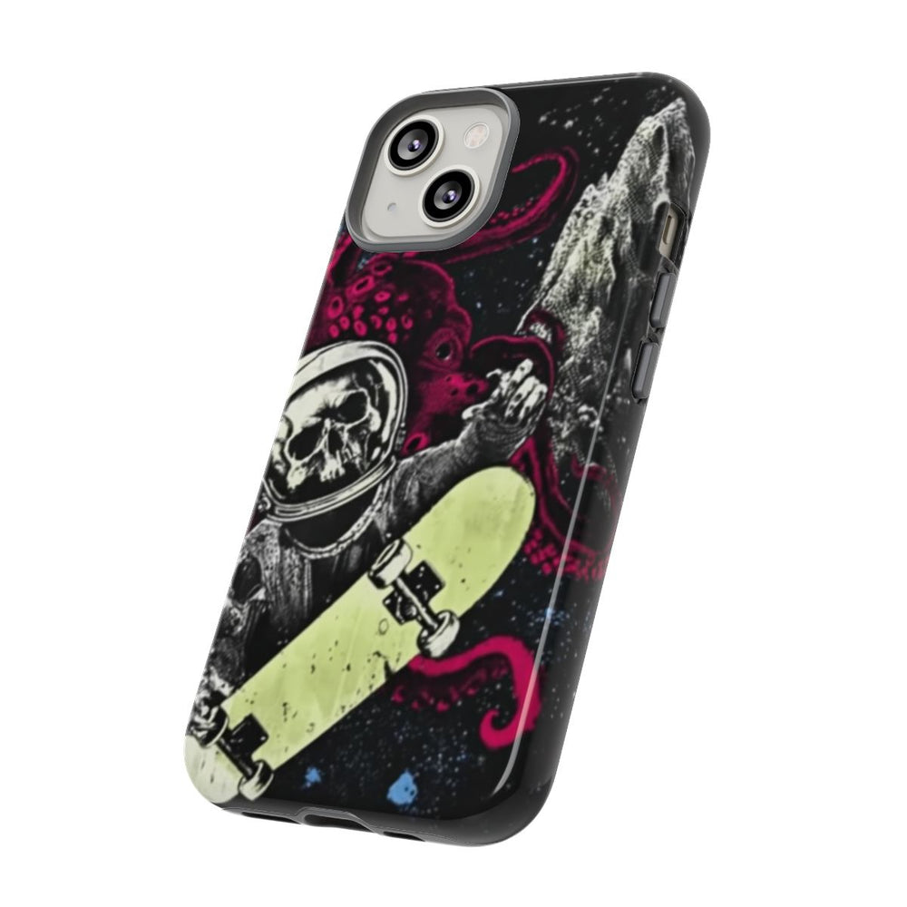 Schedel-Astronaut met Skateboard en Octopus