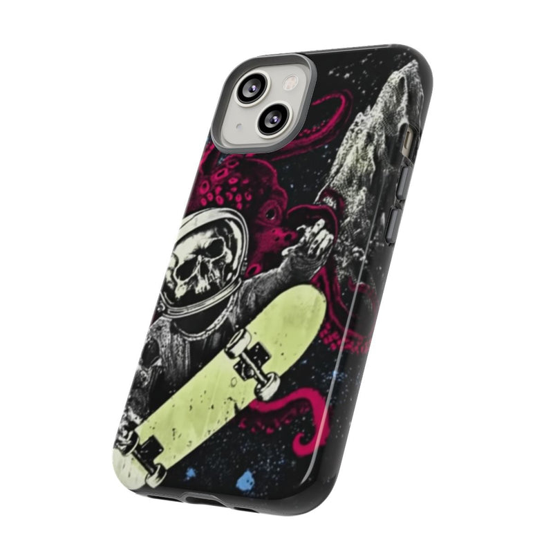 Schedel-Astronaut met Skateboard en Octopus