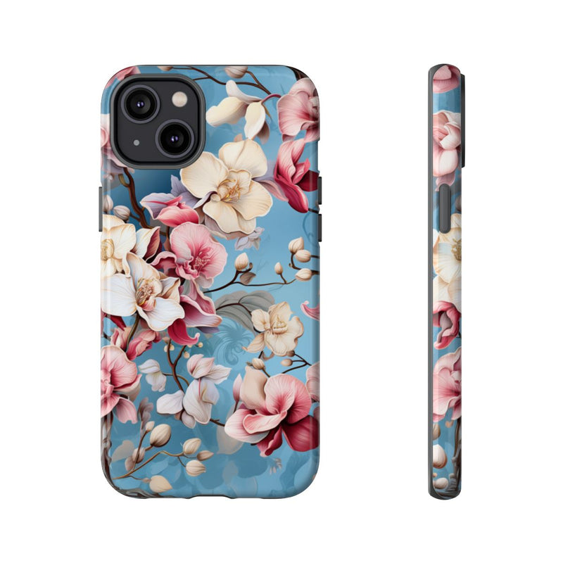 Orchideeën Bloemenpatroon op Blauwe Achtergrond