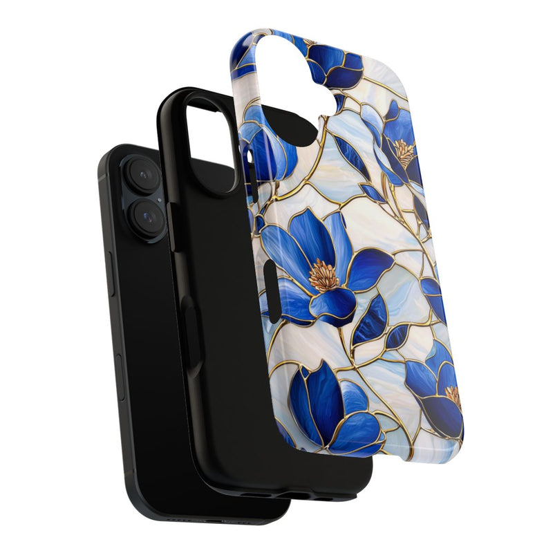 Blauw Gebloemd Glas-in-loodpatroon