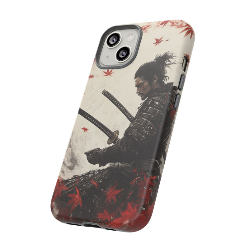 Samurai met Twee Katana’s en Rode Esdoornbladeren