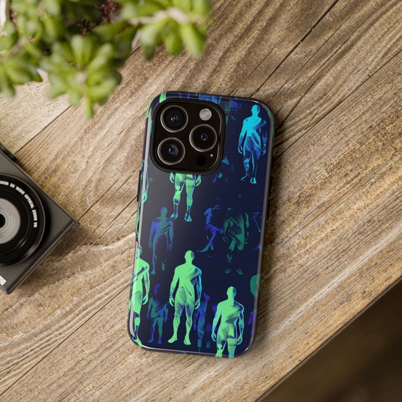 Blauw-Groene Neon Figurenpatroon