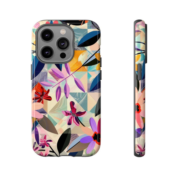 Kleurrijk Bloemenmotief met Geometrisch Patroon