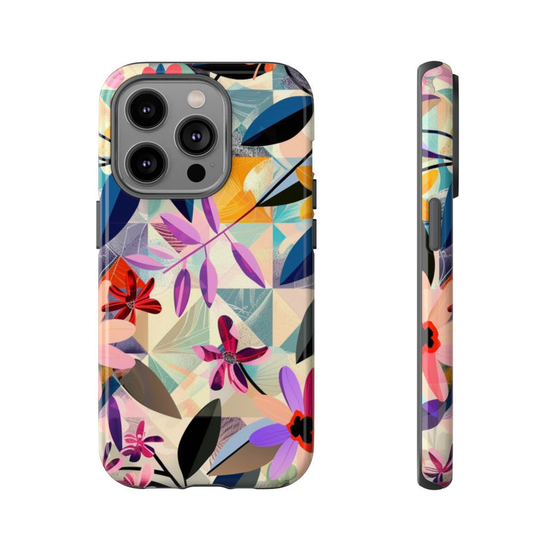 Kleurrijk Bloemenmotief met Geometrisch Patroon