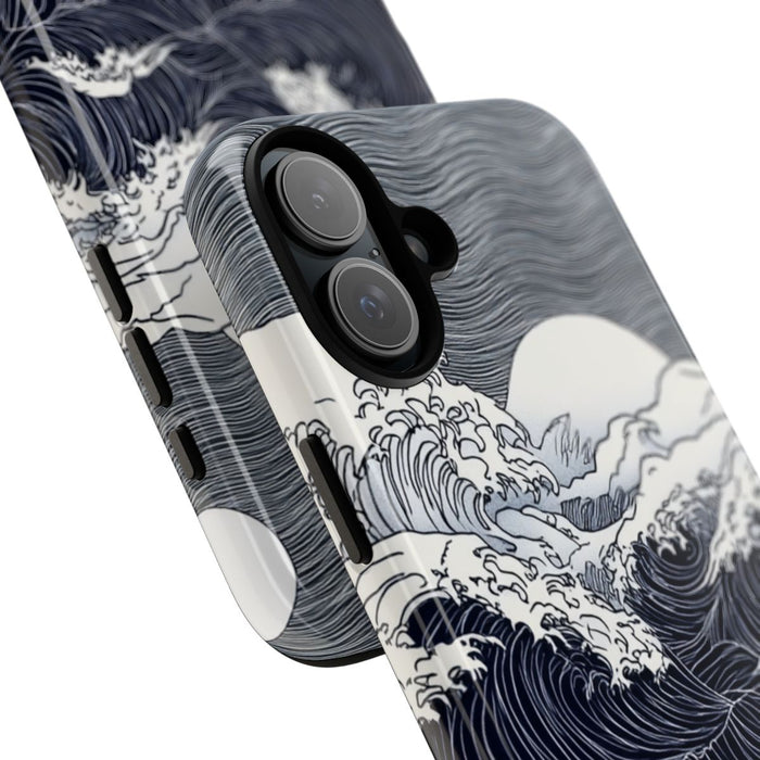 Monochrome Oceaangolven met Maan