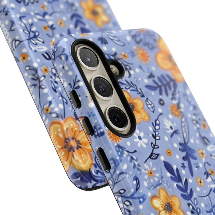 Blauw-Oranje Bloemenpatroon