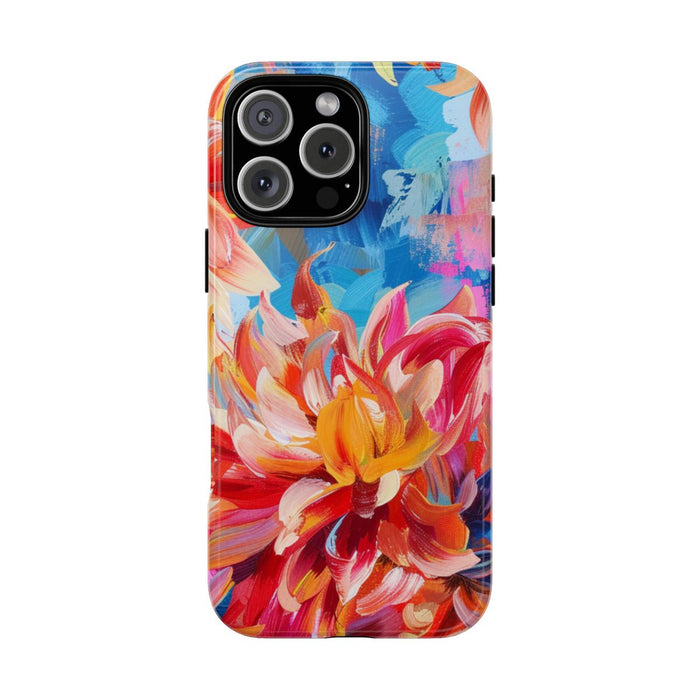 Levendige Dahlia Bloemen op Blauwe Abstracte Achtergrond