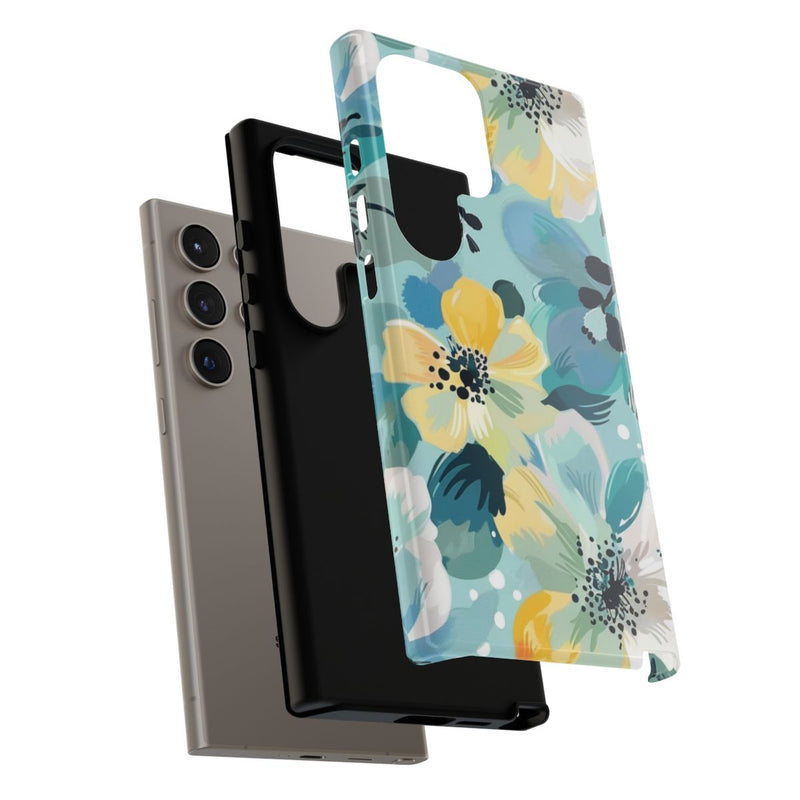 Turquoise Bloemenpatroon met Stippen