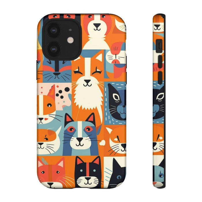 Vrolijke Kattenkopjes in Kleurrijk Patroon