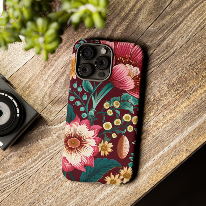 Botanisch Bloemenpatroon in Amber en Teal