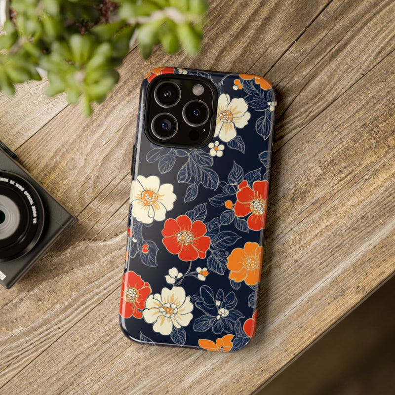 Oranje en Witte Bloemenprint