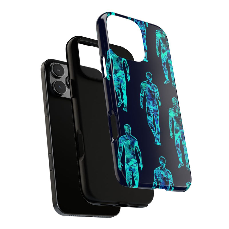 Blauw-Groene Neon Mensfiguren Patroon