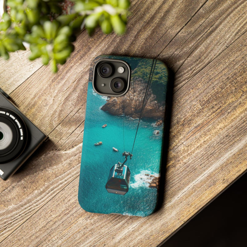 Kabelbaan Boven Turquoise Zee met Kustlandschap