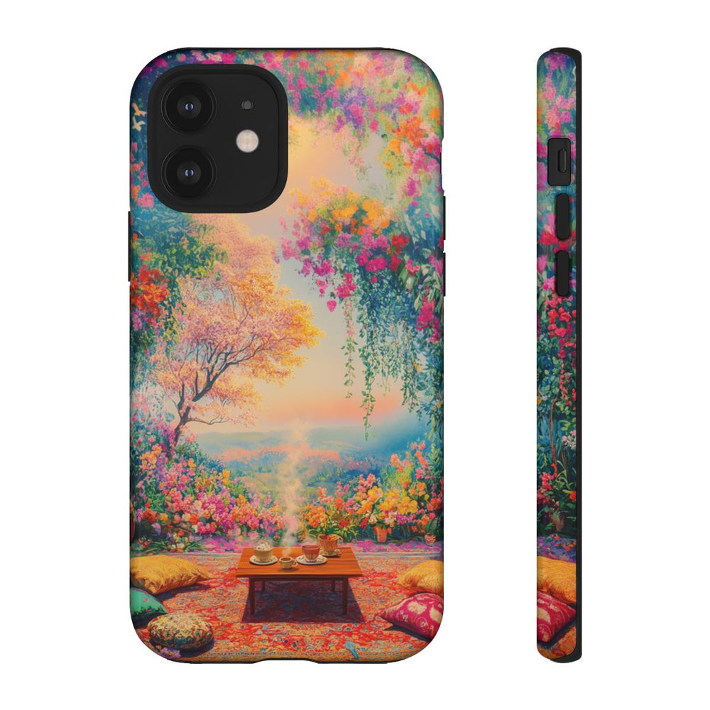 Levendige Bloemrijke Scene met Gezellige Kussens