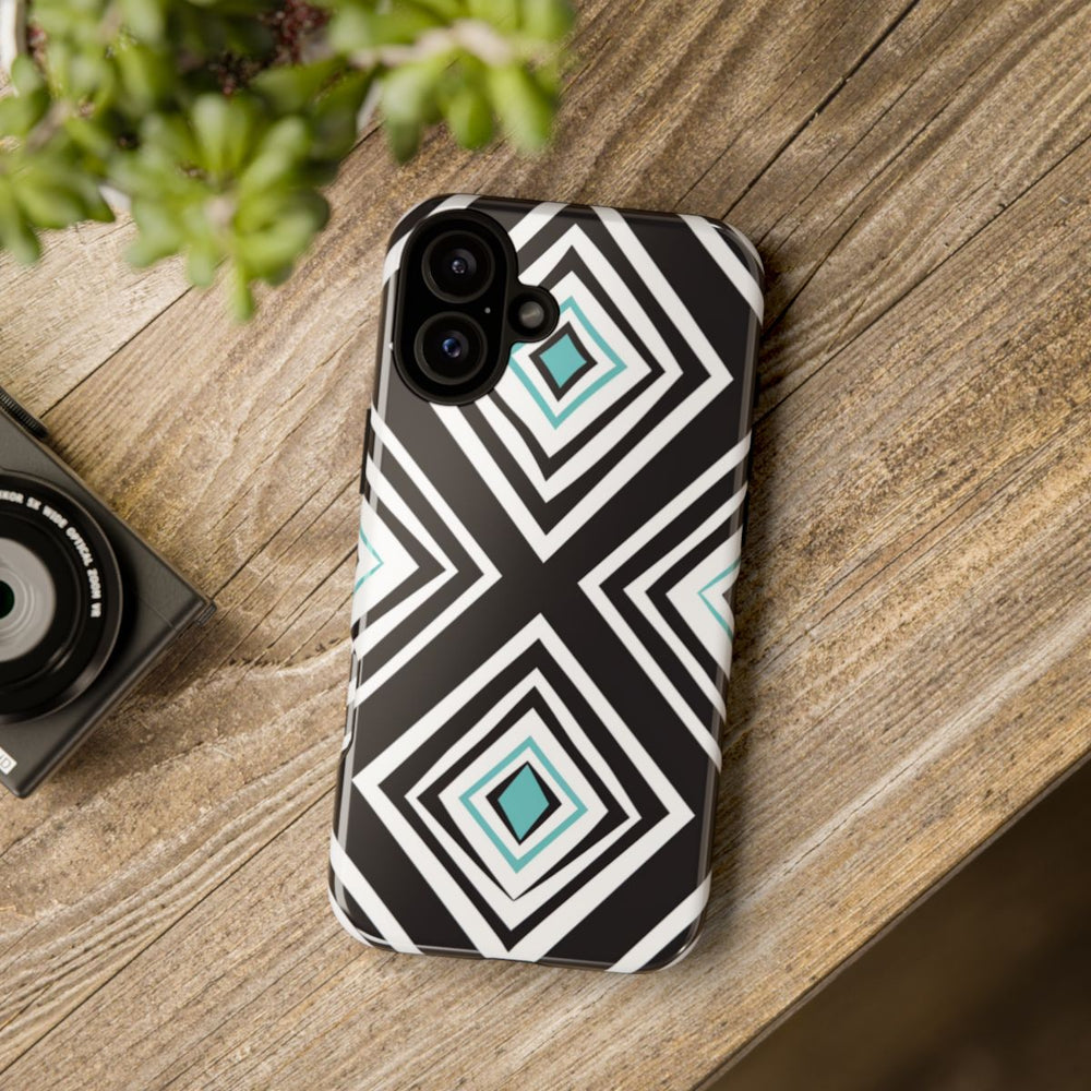 Geometrisch Zwart-Turquoise Diamantpatroon