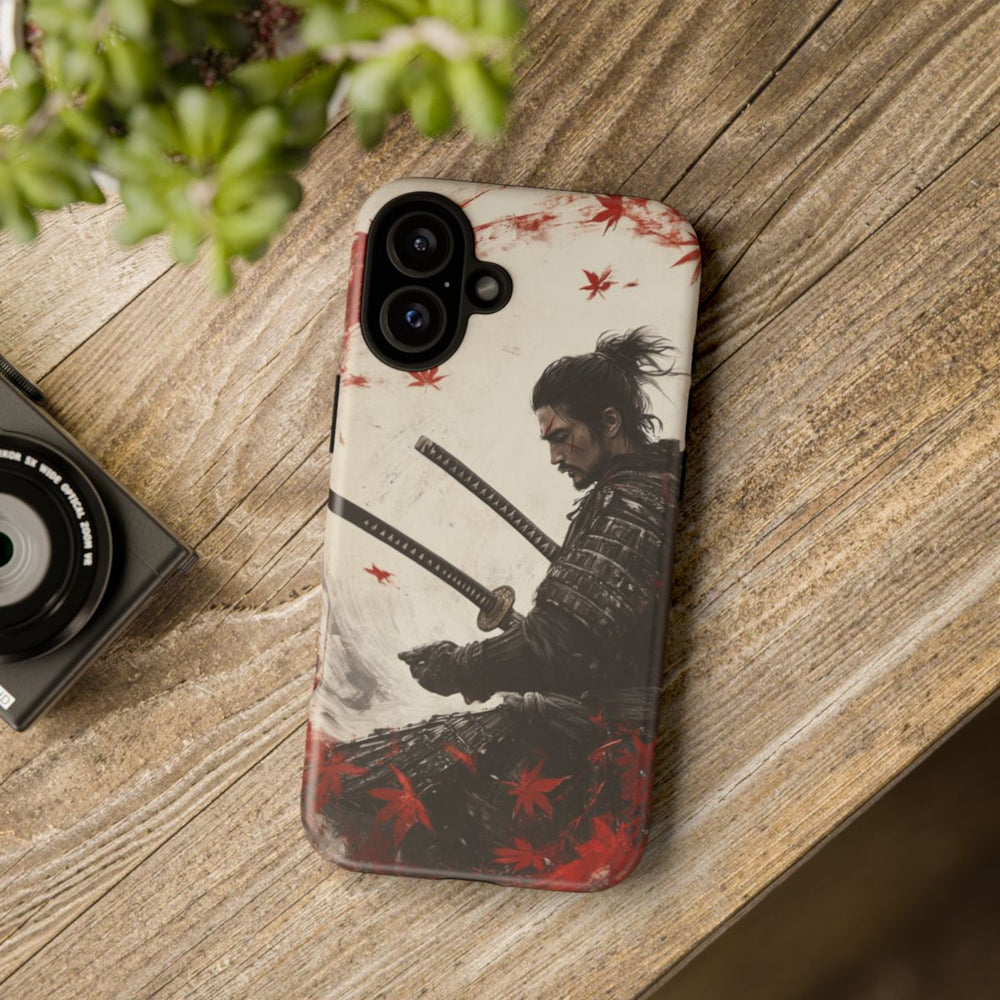 Samurai met Twee Katana’s en Rode Esdoornbladeren