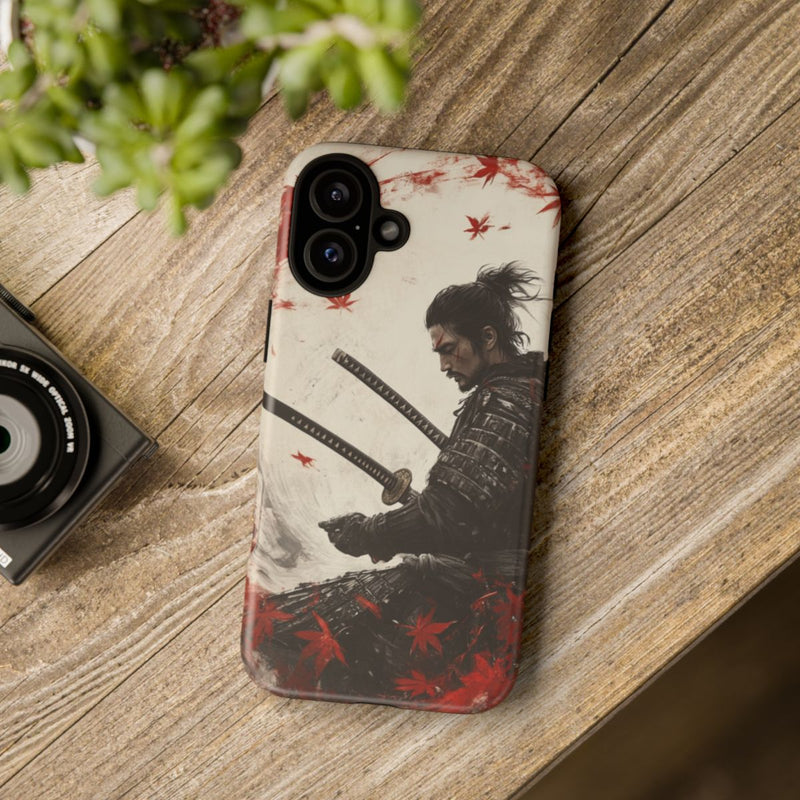 Samurai met Twee Katana’s en Rode Esdoornbladeren