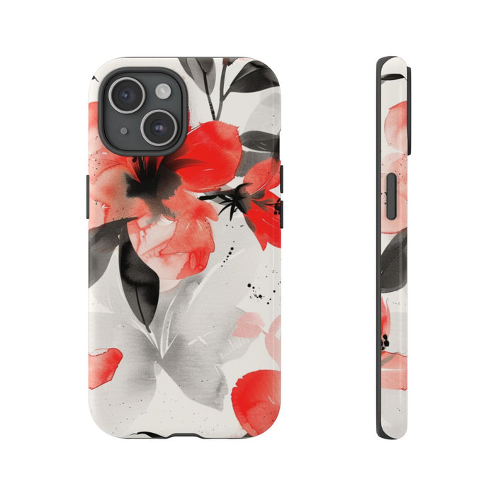 Rood-Zwart Waterverf Bloemenpatroon