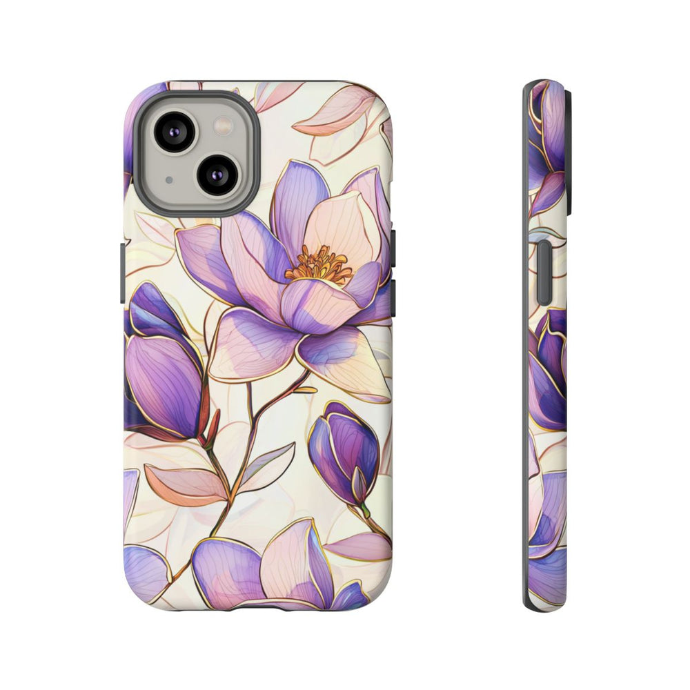 Paarse Magnolia’s in Glas-in-loodpatroon