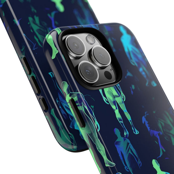 Blauw-Groene Neon Figurenpatroon