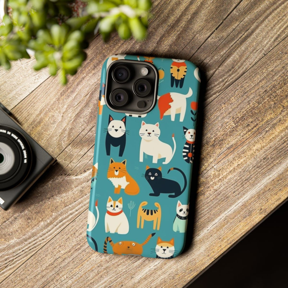 Kleurrijk Kattenpatroon op Glanzend Stevig Hoesje