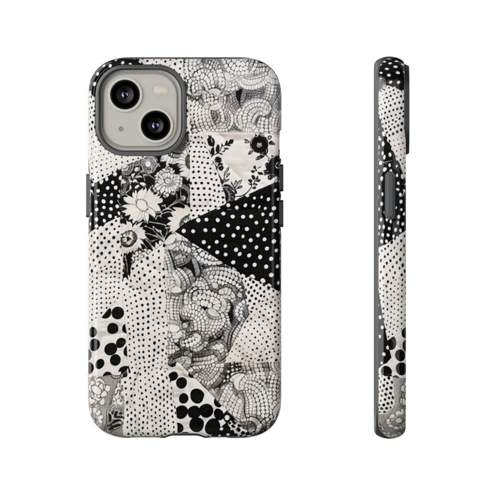 Zwart-Wit Patchwork met Bloemen en Stippen
