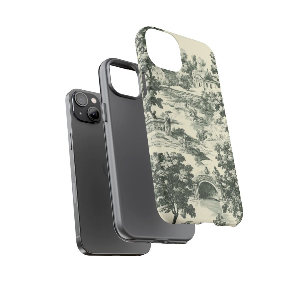 Klassiek Landelijk Toile-Patroon met Bomen en Historische Taferelen