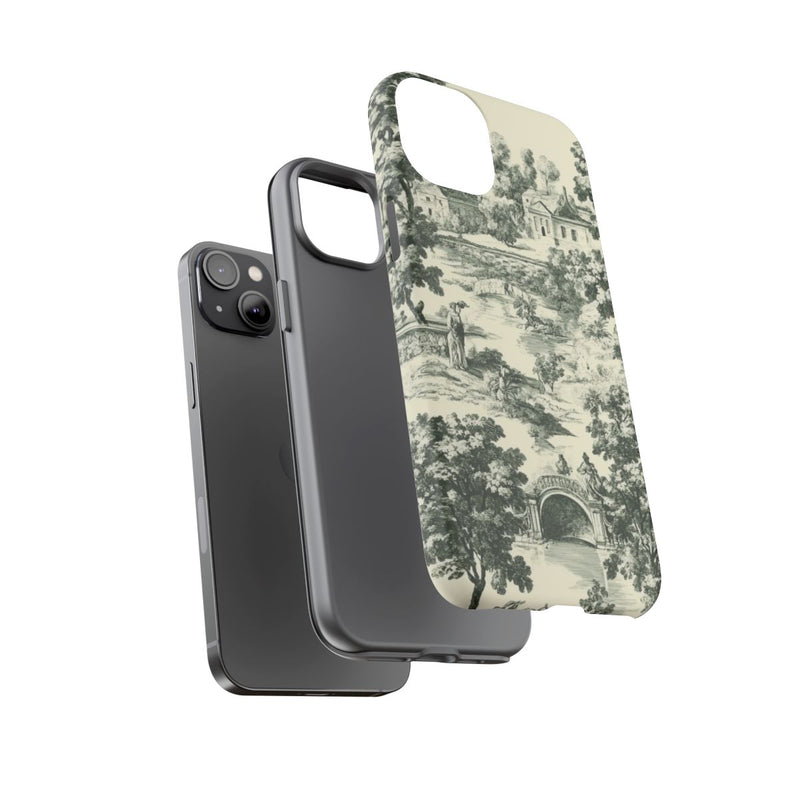 Klassiek Landelijk Toile-Patroon met Bomen en Historische Taferelen